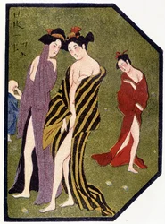 Jeunes Japonaises sortant du bain - dans « Poupée japonaise » de Félicien Champsaur, illustrations de Hanabusa Itcho, Paris
