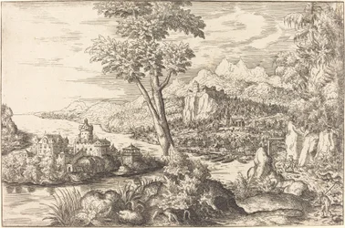 Paysage avec trois hommes