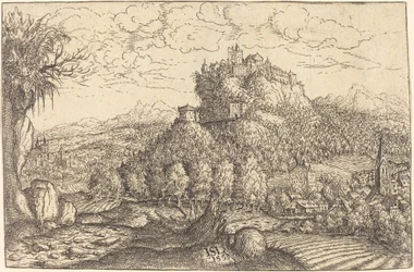 Paysage avec un château au centre
