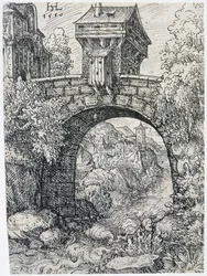 Paysage avec pont, 1550