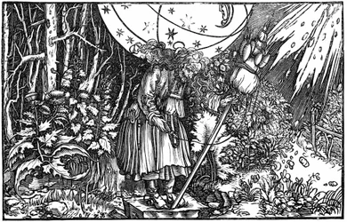 Vieille femme (sorcière ou fée) filant