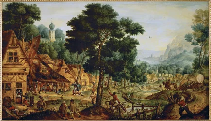 La vie dans un village flamand ... (peinture sur bois)