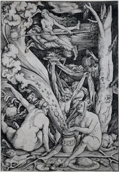 Sorcières jetant des sorts pendant un sabbat