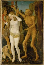 Les trois âges de la femme et de la mort (huile sur tilleul)