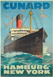 Affiche publicitaire pour les voyages entre Hambourg et New York avec la compagnie maritime Cunard