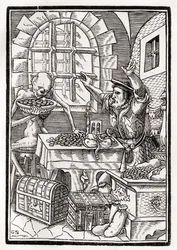 La mort vient au misérable ou usurier, gravé par Georg Scharffenberg, de 