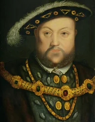 Portrait de Henry VIII (1491-1547) avec une chaîne de bijoux et des robes en fourrure