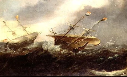 Navires de guerre néerlandais dans une tempête