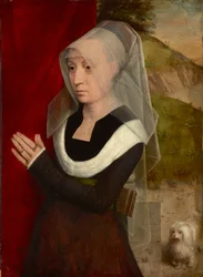 Femme en prière avec son chien - par Hans Memling (1433/40-1494)