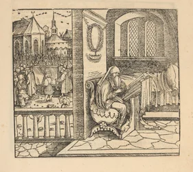 Femme priant et cortège funèbre