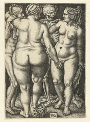 La mort et trois femmes nues debout