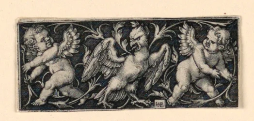 Frise avec deux putti fuyant un aigle