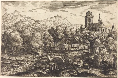Paysage montagneux avec un village, 1553