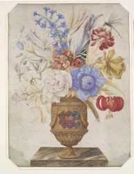 Fleurs dans un vase doré avec les armoiries de Holstein-Gottorp