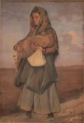 Femme tzigane avec son enfant sur la lande