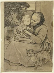 Vieille femme assise avec un enfant