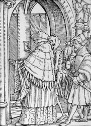 La mort et le chanoine, de La Danse macabre, gravé par Hans Lutzelburger, c.1538