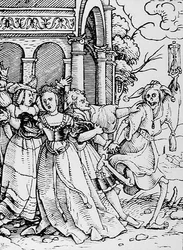 La mort et le courtisan, de La Danse macabre, gravé par Hans Lutzelburger, c.1538