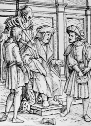 La mort et le juge, de La Danse macabre, gravé par Hans Lutzelburger, c.1538