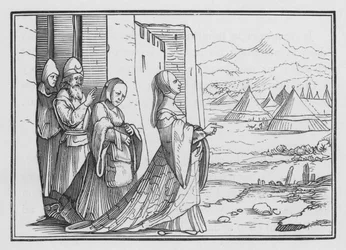 Judith et sa servante se rendent au camp assyrien, Judith X, 6