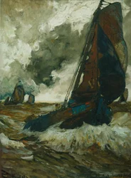 Embouteilleurs avant le vent sur une Zuiderzee turbulente (gouache sur papier)