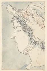Jeune fille avec chapeau, profil à gauche