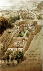 Vue en perspective de la Villa di Papa Giulio à Rome