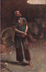 Daniel dans la fosse aux lions, illustration de Pictures That Teach The Crown Series, 1920