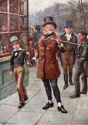 M. Micawber ramène David chez lui (lithographie en couleur)