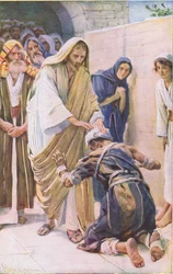 La guérison du lépreux, illustration de Harold Copping Pictures: The Crown Series, vers 1920