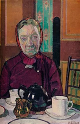 Mme Mounter à la table du petit-déjeuner