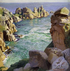 Logans Rock, plage de Porthcurno, Cornouailles