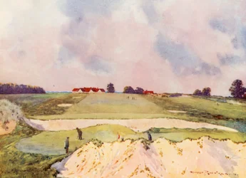 Terrains de Golf : Sandy Lodge, le premier green, regardant vers le club house