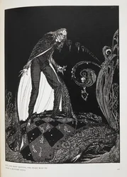 Mais, pendant de longues minutes, le cœur continua de battre avec un son étouffé. Illustration pour la nouvelle « Le Cœur révélateur ». Le narrateur étouffe le vieil homme dans son propre lit.