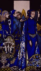 Etain, Helen, Maeve et Fand, « La tendre main de Deirdre la dorée », illustration de Harry Clarke tirée de « Queens » de J. M. Synge, publié en 1909