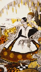 Sept jours de chien nous avons laissé passer, nommant des reines à Glenmacnass. "Reines", neuf panneaux de verre acides, teintés et peints, illustrant le poème de J.M. Synge, 1917