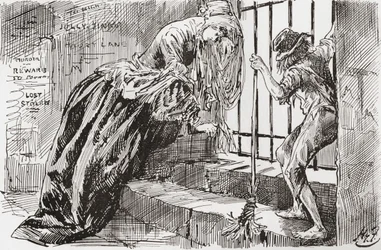 Lady Dedlock et Jo (illustration de Harry Furniss pour le roman de Charles Dickens, Bleak House)