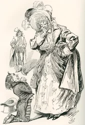 Major Tpschoffki. Illustration par Harry Furniss pour une histoire de Noël de Charles Dickens, Entrer dans la société, de l