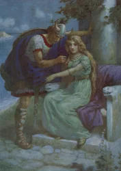 Frithiof et Ingeborg, tirés de "The Suit of King Ring" (lithographie couleur)