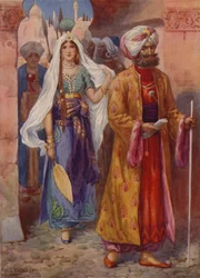Sindbad apporte les cadeaux au calife (lithographie couleur)