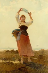 Fille avec un piquet de bouteille (aquarelle)