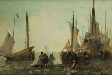 Déchargement des bateaux de pêche sur le quai, Bretagne