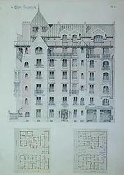 La façade et le plan du «Castel Béranger», illustration d’un livre d’Hector Guimard (1867-1942)