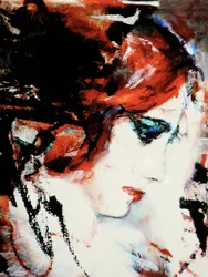 Portrait expressif en rouge et bleu