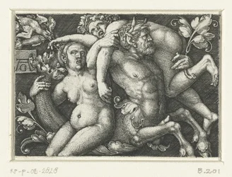 Ornement avec triton et deux néréides