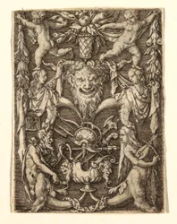 Ornement avec masque et figures grotesques