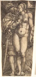 Projet de fourreau avec soldat et femme nue