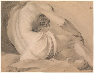 Modèle masculin assis, vu de dos et de dessous