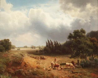 Paysage boisé avec une bergère et son bétail, 1862