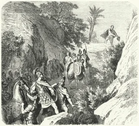 Persée de Macédoine en marche à travers les gorges de Thessalie (gravure)